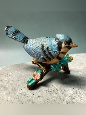 Vintage enamel, bluebird trinket box